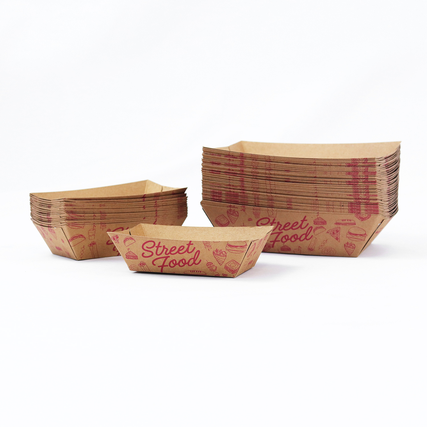 Disposable Hot Dog Kraft Foodtrays Wholesale Cardboard Food Paper Tray Chips Box Food Take Way Box Boat Tray