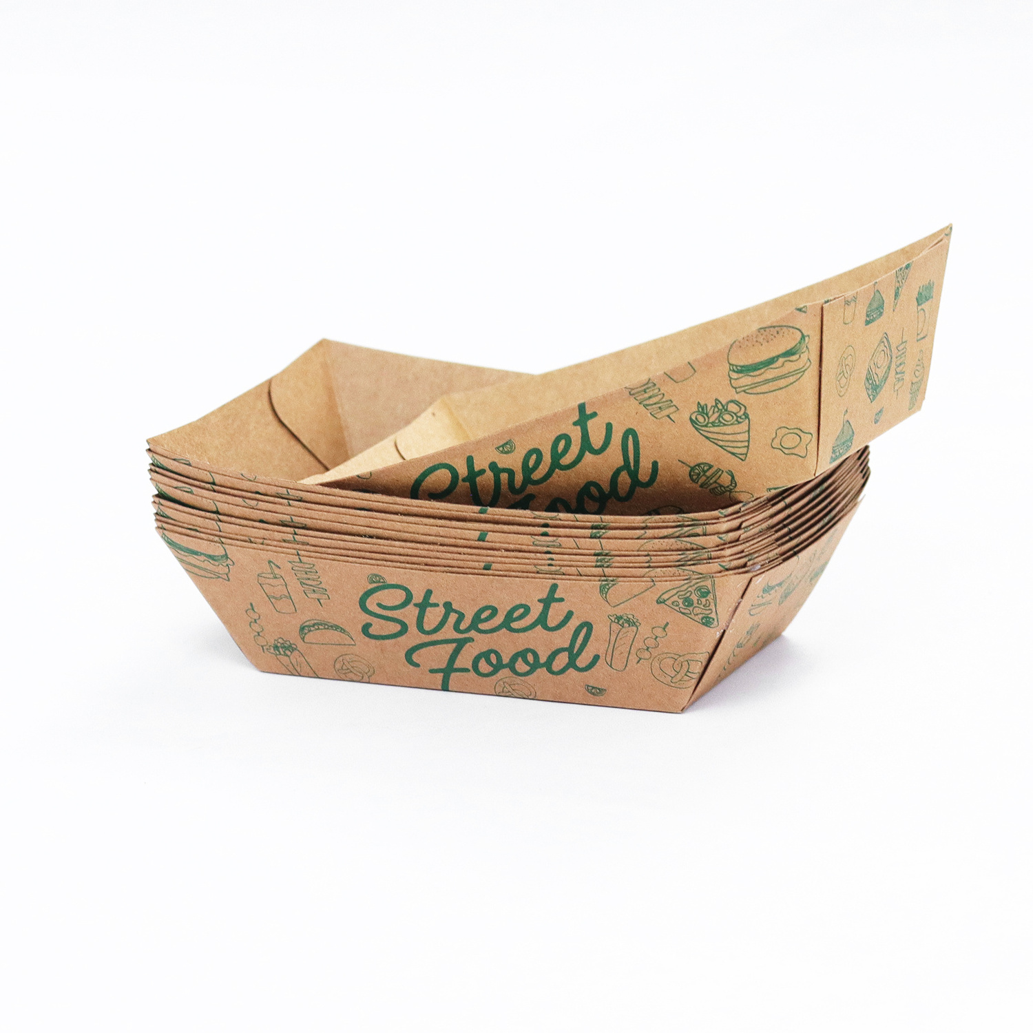 Disposable Hot Dog Kraft Foodtrays Wholesale Cardboard Food Paper Tray Chips Box Food Take Way Box Boat Tray