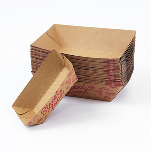 Disposable Hot Dog Kraft Foodtrays Wholesale Cardboard Food Paper Tray Chips Box Food Take Way Box Boat Tray