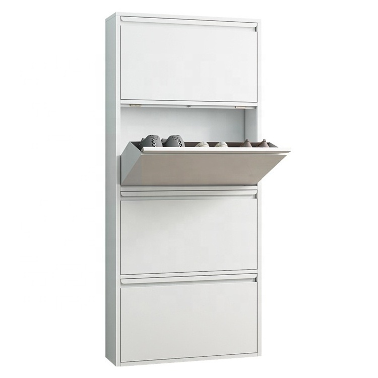 White Narrow Modern Design Slim Shoe Cabinet Furniture