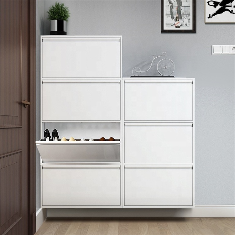 White Narrow Modern Design Slim Shoe Cabinet Furniture