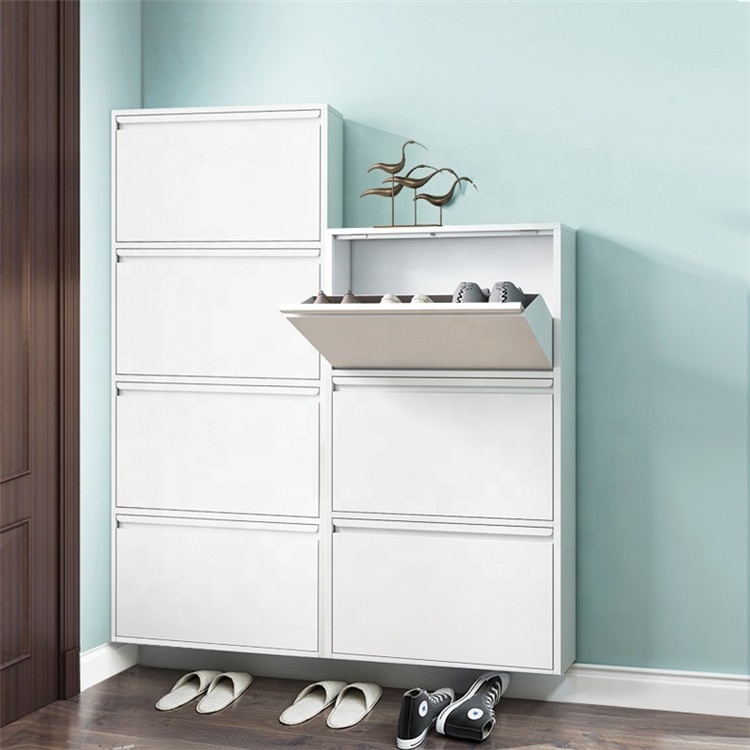 White Narrow Modern Design Slim Shoe Cabinet Furniture