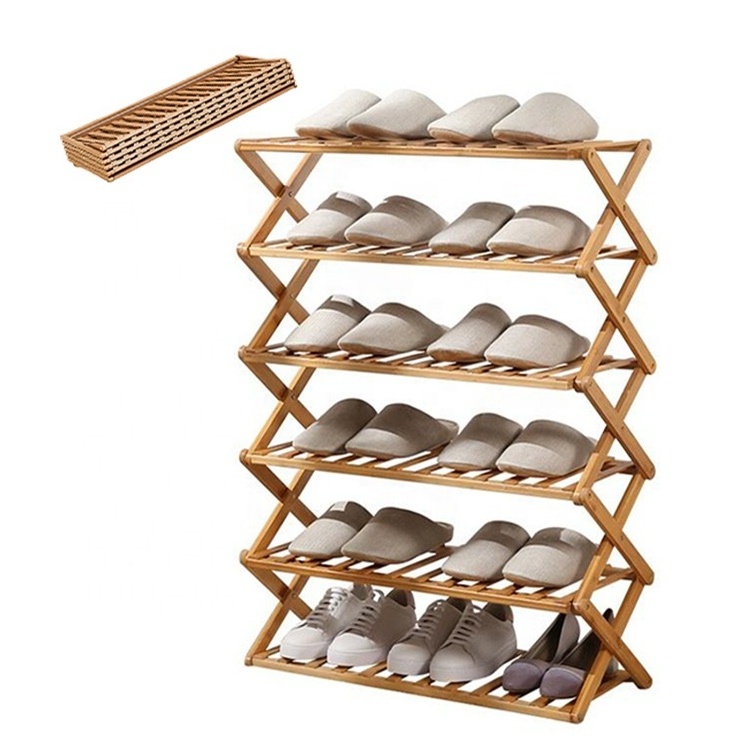 Customized Multi Layered Portable Foldable Modern Living Room Vertical Bamboo Storage Organizer Shoe Rack