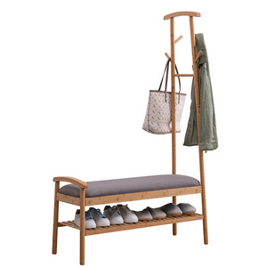 Wholesale Entryway eco-friendly modern garment stand Bamboo Shoes Rack Bench with seat, 3 in 1 Coat And Shoes Rack