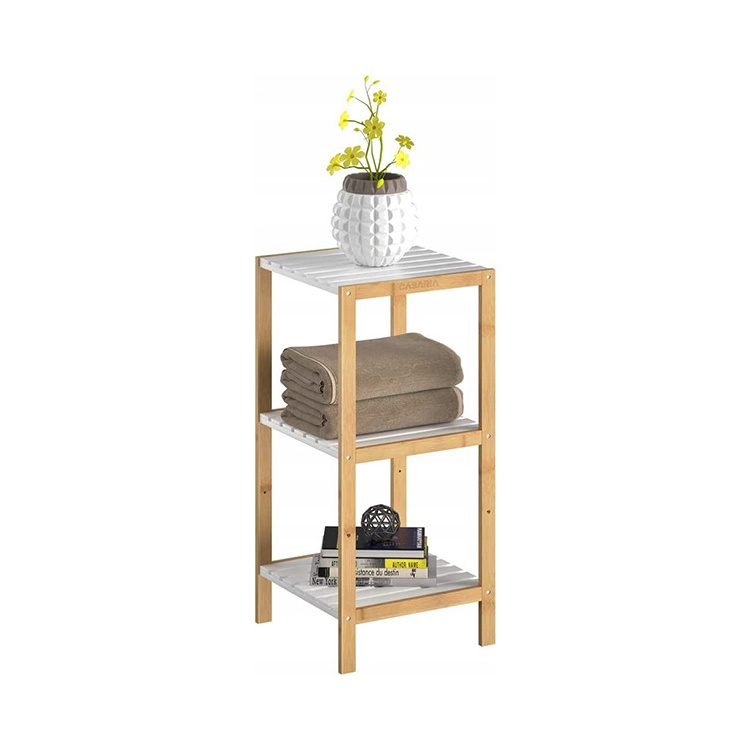 Adjustable white bathroom kitchen living room household 3 tier organizer natural bamboo storage rack shelf