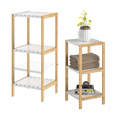 Adjustable white bathroom kitchen living room household 3 tier organizer natural bamboo storage rack shelf