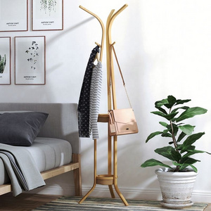 Floor Free Standing Office Home Space Saving Bamboo Hat Clothes Coat Hanger Stand with storage, storage bamboo coat rack