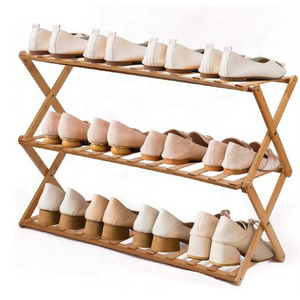 Foldable Collapsible 3 Tier Multifunctional Home Portable Folding Bamboo Shoe Rack