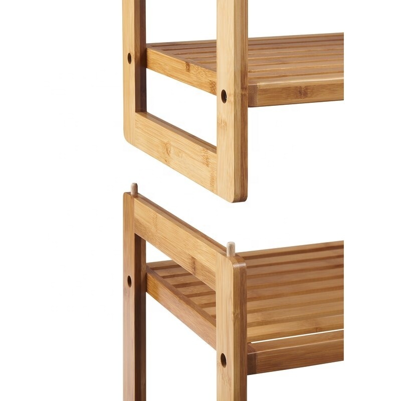 Bamboo 4 Tier Storage Organizer Simple Stackable Shoe Rack Shelf for Hallway Entryway Closet Bedroom