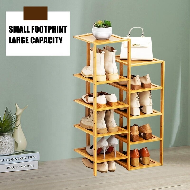 New Design Multi-layer Home Storage Organizer Double Row Corner Bamboo Shoe Rack, double-sided shoes shelf