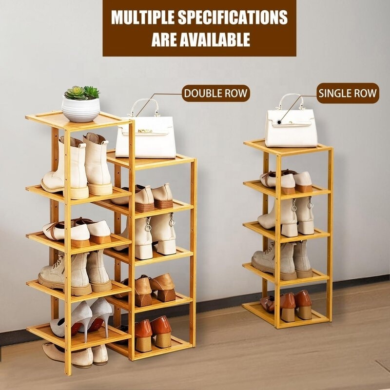 New Design Multi-layer Home Storage Organizer Double Row Corner Bamboo Shoe Rack, double-sided shoes shelf