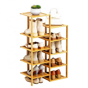 New Design Multi-layer Home Storage Organizer Double Row Corner Bamboo Shoe Rack, double-sided shoes shelf