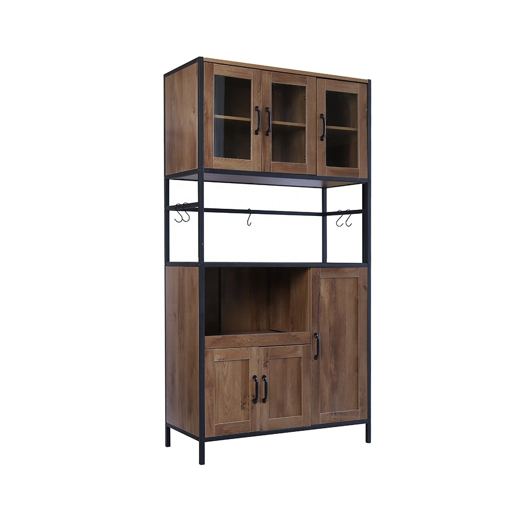 Free Standing Farmhouse Industrial Large Tall Wooden Kitchen Hutch Microwave Oven Shelf Cabinet