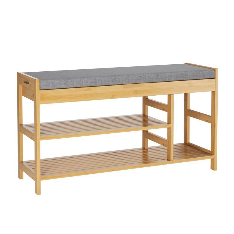 FSC-BSCI entryway furniture modern bamboo storage shelf shoe rack bench with soft seat cushion