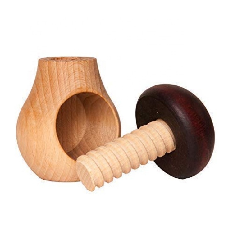 High quality mushroom shape manual kitchen gadgets solid beech wood walnut almond nut cracker tool, wood walnut nut breaker