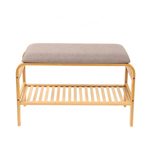 Modern home living room eco friendly entryway cushion storage natural bamboo shoe rack bench