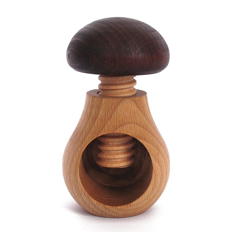 High quality mushroom shape manual kitchen gadgets solid beech wood walnut almond nut cracker tool, wood walnut nut breaker