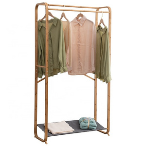 Entryway Space-saving Clothes Clothing Hanging Storage Garment Shelf Stand Cloth Bamboo Coat Rack