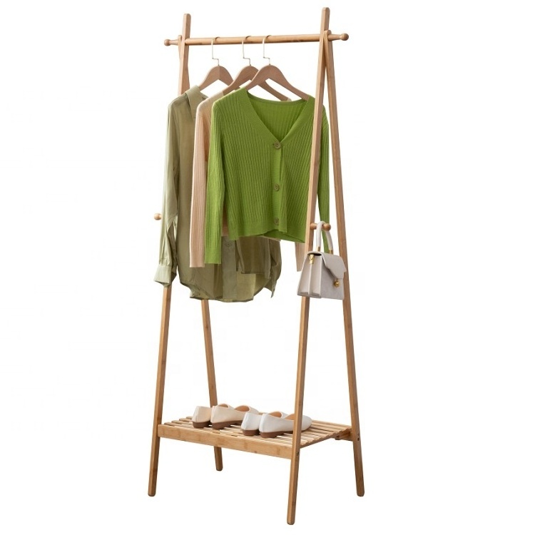 Entryway Space-saving Clothes Clothing Hanging Storage Garment Shelf Stand Cloth Bamboo Coat Rack