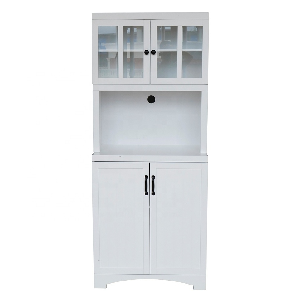 Factory Wholesale Home Furniture Glass Door White Sideboard Wood Tall Kitchen Microwave Hutch Storage Cabinet