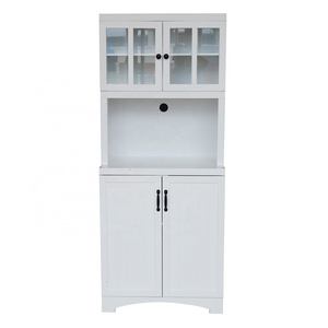 Factory Wholesale Home Furniture Glass Door White Sideboard Wood Tall Kitchen Microwave Hutch Storage Cabinet