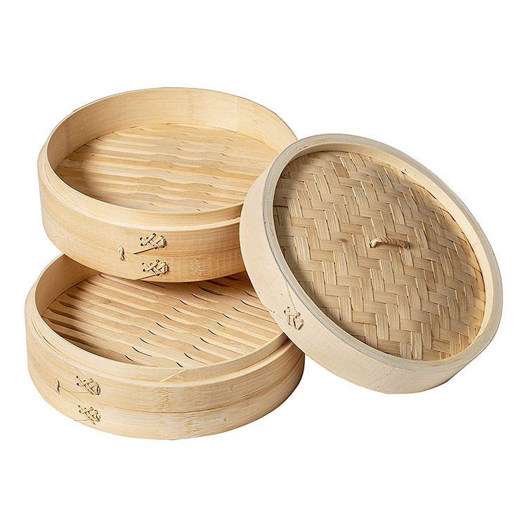 Commercial restaurant kitchen item rice dim sum bamboo steamer set, bamboo steamer with lid round