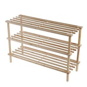 Modern 3 tier solid fir wood home living room entryway shoe display rack