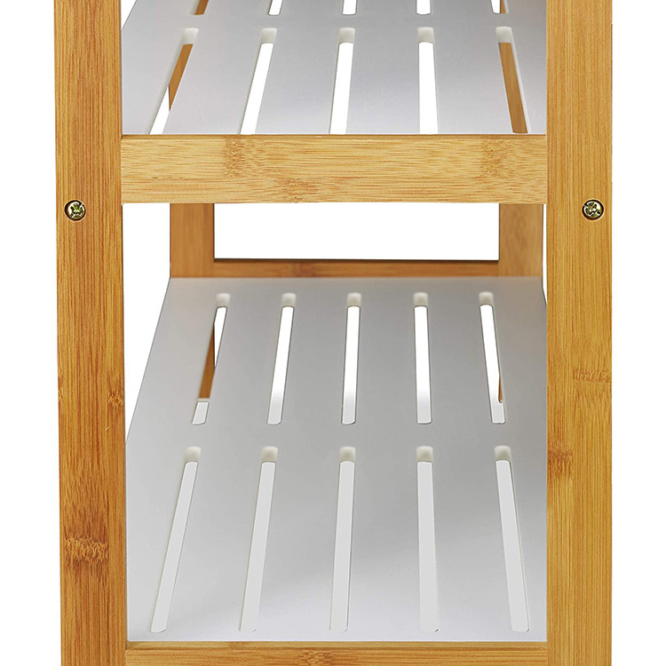 Modern simple white luxury free standing 3 tier living room display shoe rack manufacturers, bamboo shoes display shelf