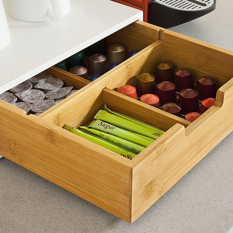 Office kitchen organizer bamboo monitor stand capsule storage box coffee pods holder, coffee pod holder and k cup organizer