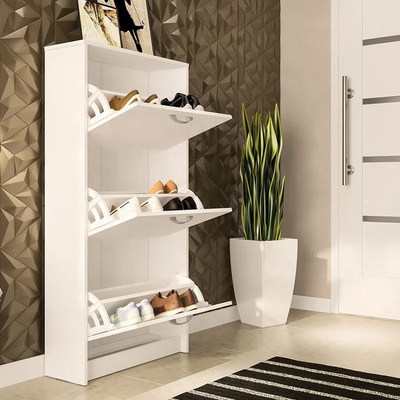 Modern 3 Tier Hallway Entryway Cupboard Wooden Storage Shoe Cabinet