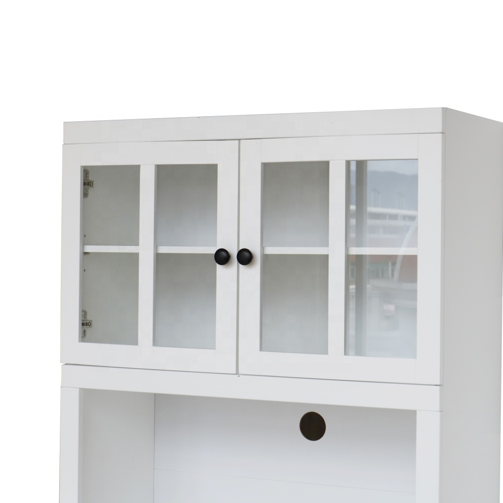 Factory Wholesale Home Furniture Glass Door White Sideboard Wood Tall Kitchen Microwave Hutch Storage Cabinet