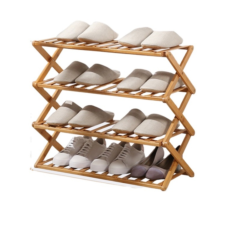 Customized Multi Layer Portable Foldable Modern Living Room Vertical Bamboo Storage Organizer Shoe Rack