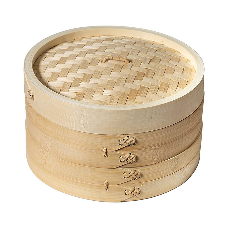 Commercial restaurant kitchen item rice dim sum bamboo steamer set, bamboo steamer with lid round