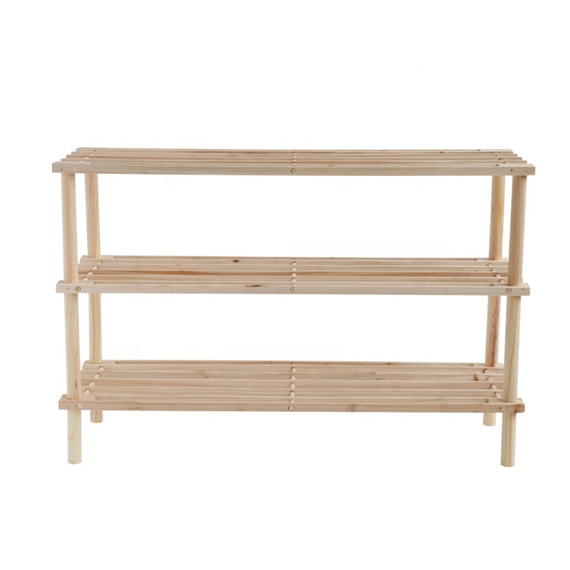 Modern 3 tier solid fir wood home living room entryway shoe display rack