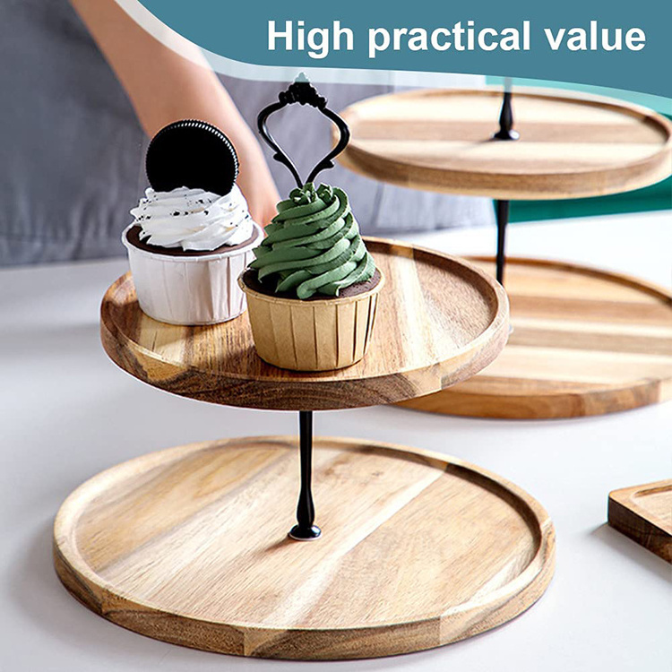 Wholesale round 2 tier vertical wedding mini cake display holder shelf serving tray wooden cupcake stand