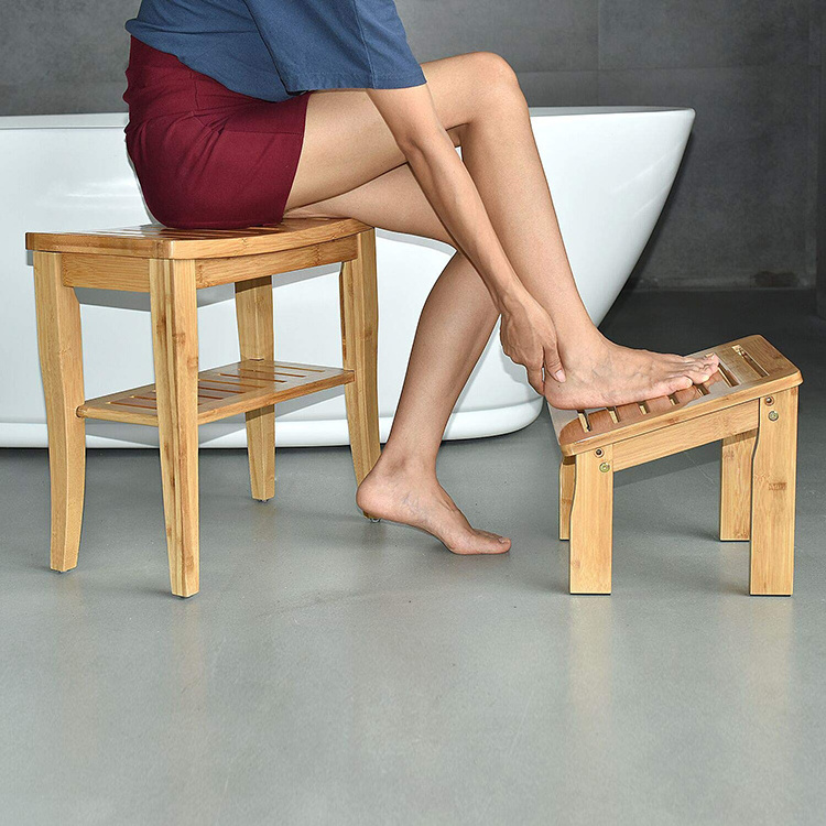 cheap bathroom rest bamboo shower foot rest stool for Shaving Legs and Pedicure, bamboo shower foot stand