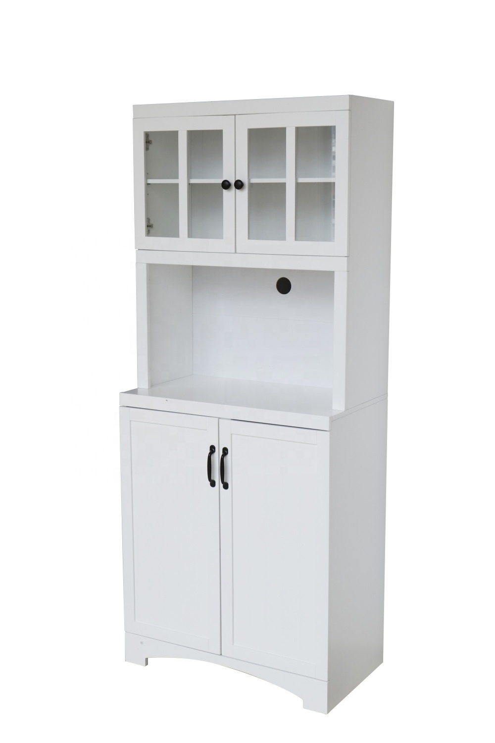 Factory Wholesale Home Furniture Glass Door White Sideboard Wood Tall Kitchen Microwave Hutch Storage Cabinet