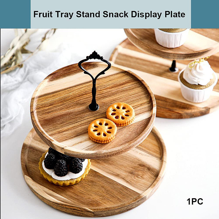 Wholesale round 2 tier vertical wedding mini cake display holder shelf serving tray wooden cupcake stand