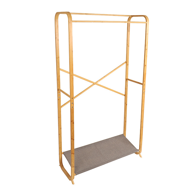 Entryway Space-saving Clothes Clothing Hanging Storage Garment Shelf Stand Cloth Bamboo Coat Rack