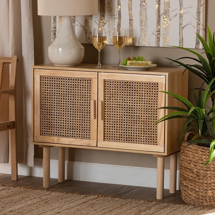 Nordic kitchen dining room hutch storage cabinet wood rattan buffet sideboard