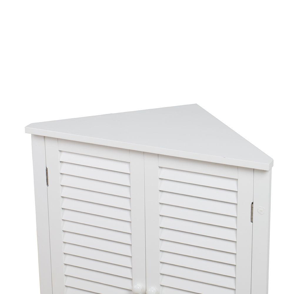 White Wood Triangle Bathroom Corner Cabinet With Double Louver Door