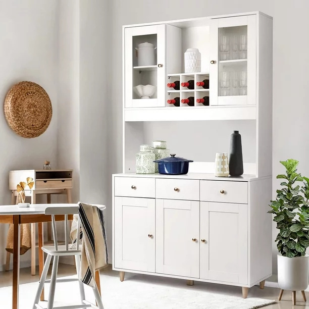 Freestanding Kitchen Pantry Cupboard Sideboard with 3 Drawers, Modern Wooden Kitchen Cabinets with 5 Storage