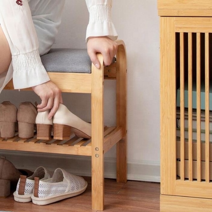 Modern Hallway Entryway Furniture Clear Bulk Bamboo Shoe Bench Rack with Storage Cushion Seat, shoe rack with bench