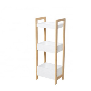 Factory Price Narrow Slim Mdf Floor Corner White Wooden Tower Organizer Bathroom Storage Shelf