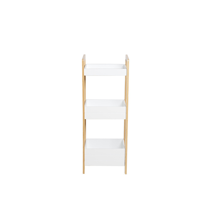 Factory Price Narrow Slim Mdf Floor Corner White Wooden Tower Organizer Bathroom Storage Shelf