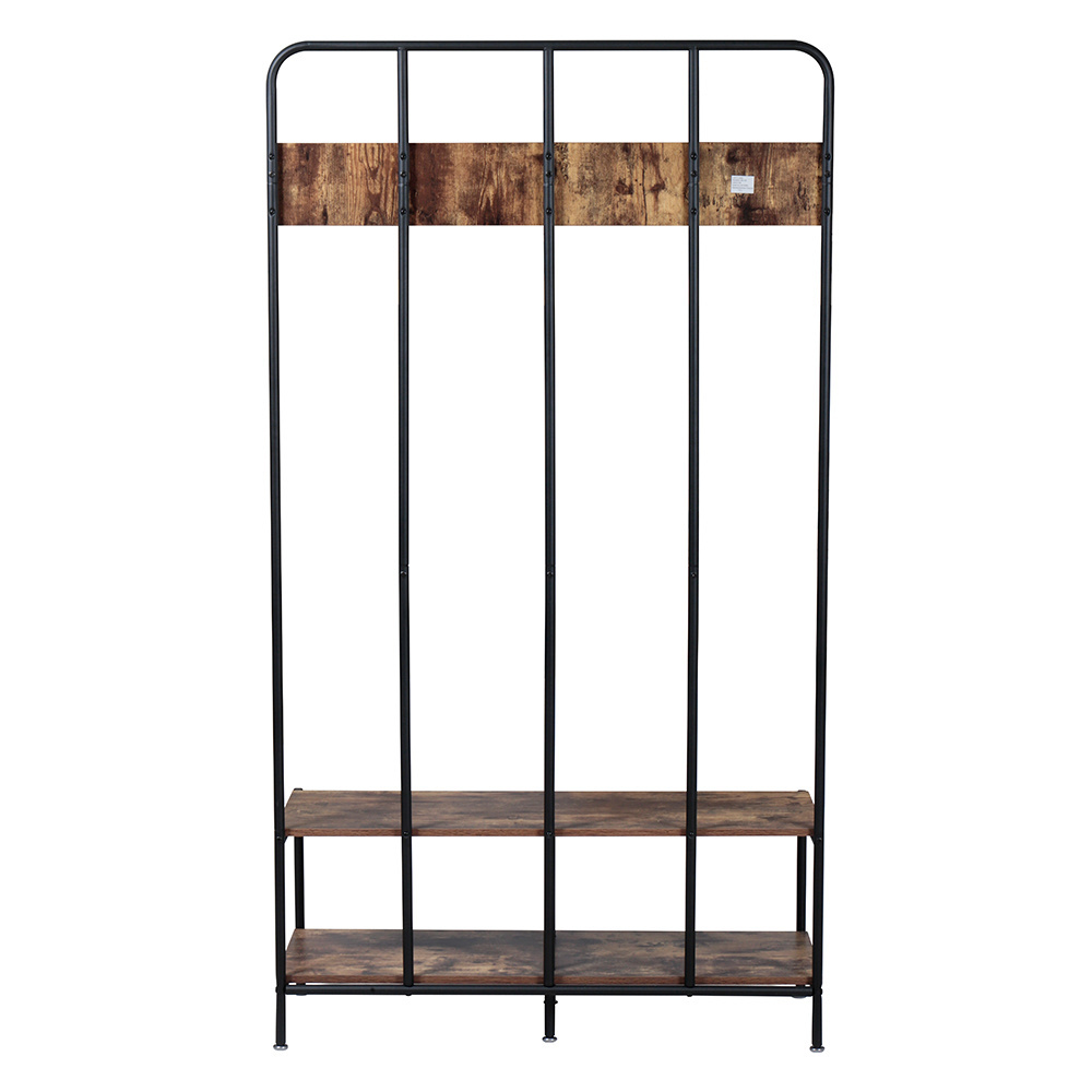 Hallway entryway industrial hat clothes hanger rustic vintage metal wood coat rack stand with shoe storage bench hooks shelf