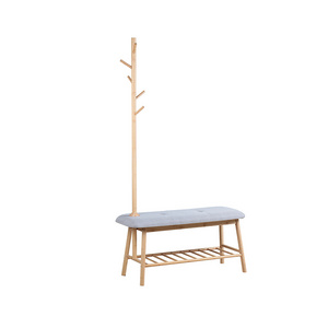 3-in-1 Design Hall Entryway Cloth Hanger Tree Bamboo Shoe Bench with Coat Rack Storage, bamboo coat rack