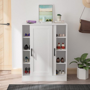 Modern wooden Shoe Cabinet with Sliding Door, White Shoe Rack Storage Organizer for Entryway Hallway