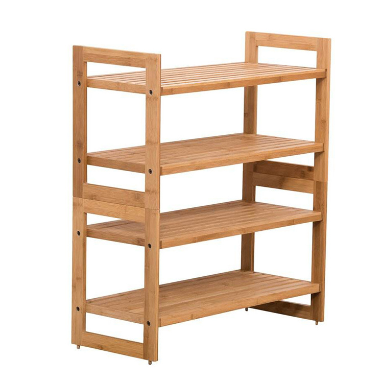 Stackable Cheap Bamboo 4 Tier Living Room Home Furniture Storage Organizer Shoe Rack Shelf for Hallway Entryway Closet Bedroom