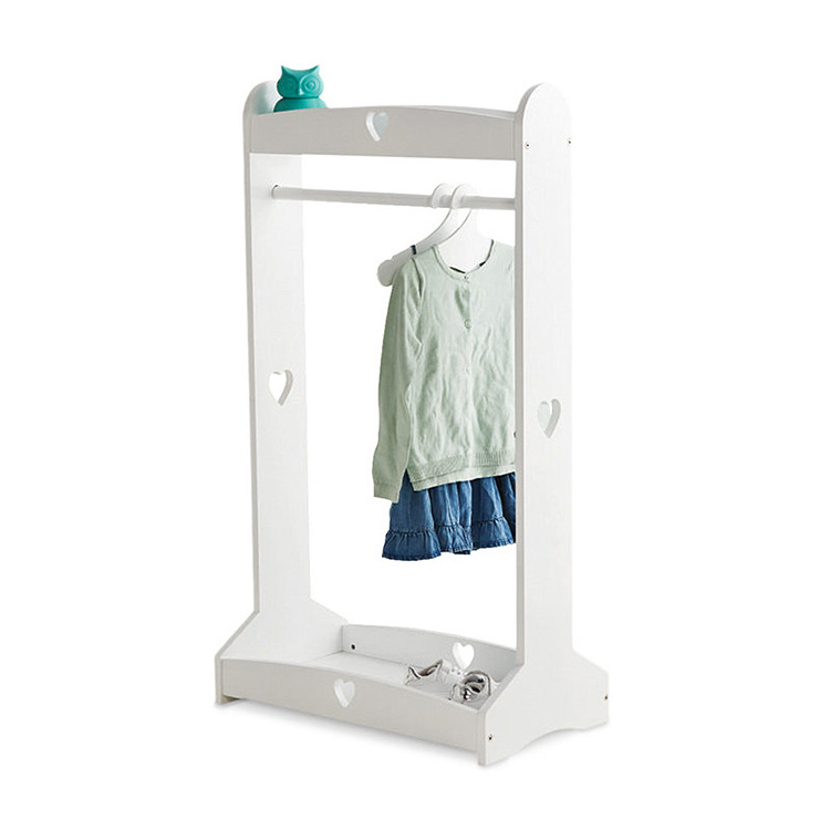 Custom white free standing children costume coat hanger wardrobe dress up station kids storage closet clothes rack and rail